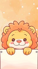 Cute Smiling Baby Lion Cub Cartoon Character in Playful