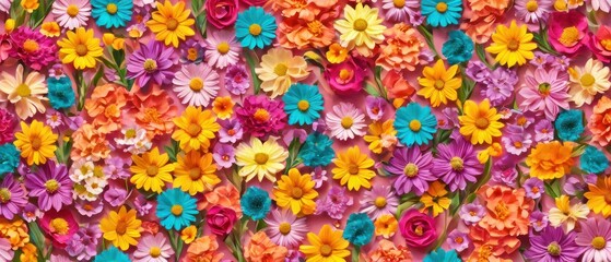 Fototapeta premium Illustration of vibrant spring flowers arranged on a flat background