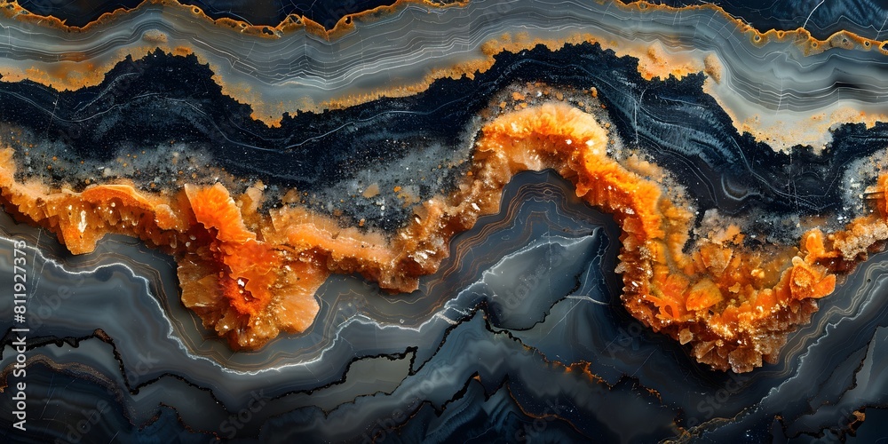 Poster captivating black marble background with swirling patterns and vibrant fiery hues showcasing the raw
