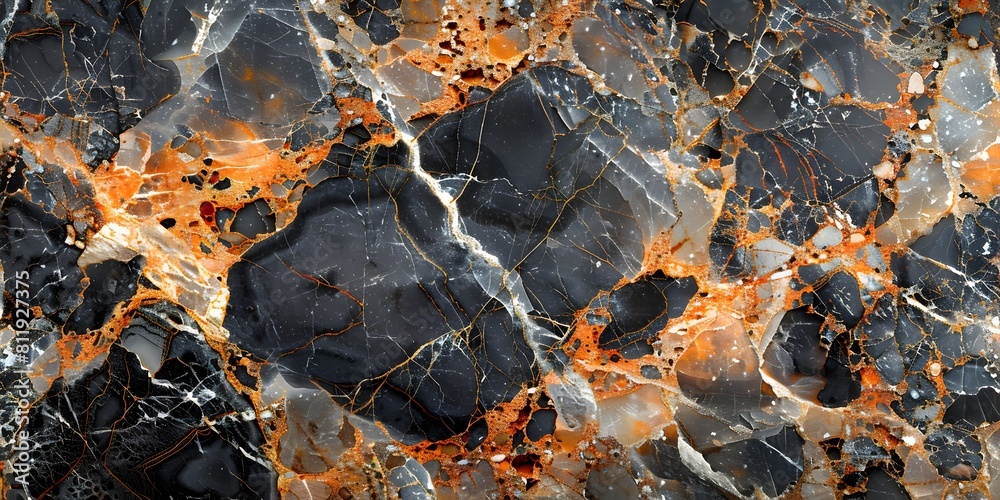 Aufkleber dynamic and dramatic black marble background with vibrant orange veins and intricate patterns
