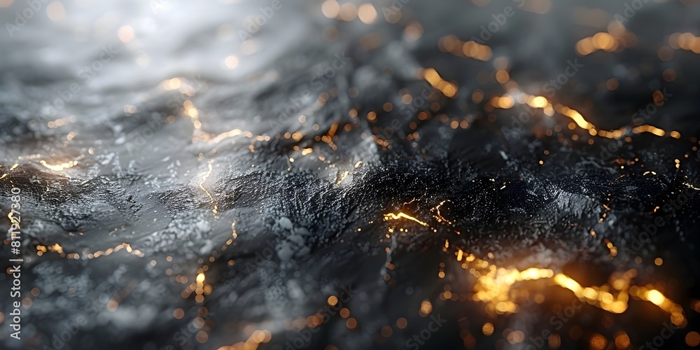 Poster mesmerizing black marble backdrop with glowing golden accents - captivating mineral surface texture 
