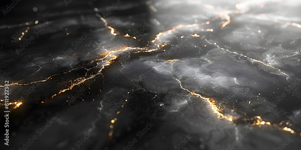 Poster Black Marble Abstract Background with Glowing Fractal Patterns and Fluid Textures for Luxury Design and Creative Projects