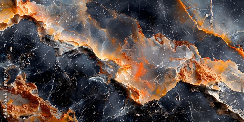 Leinwandbilder black and fiery marble abstract background with dramatic,glowing and iridescent patterns and texture