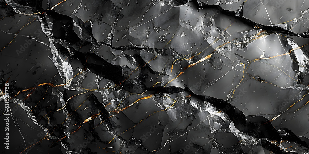 Poster Striking Black Marble Textured Background with Intricate Patterns and Dramatic Lighting