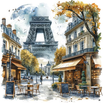 A vibrant watercolor art piece featuring the iconic Eiffel Tower with a colorful and abstract Paris background.
