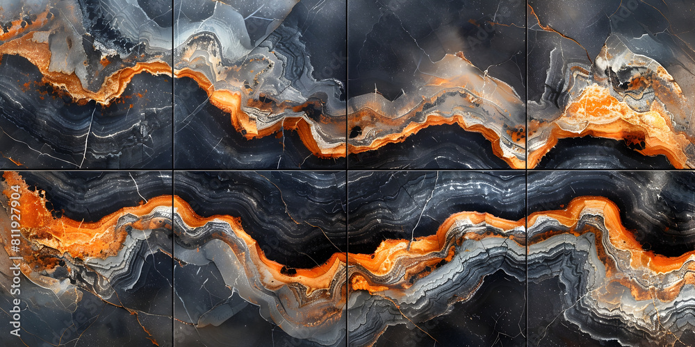 Poster captivating fluid marble swirls in shades of black and orange,a visually striking abstract backgroun