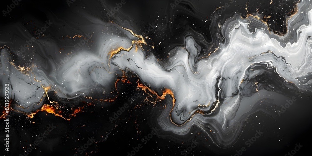 Aufkleber Flowing Marble Abstract Background with Fiery Ethereal Swirls and Energy Waves in Dramatic Monochrome Tones for Elegant and Designs