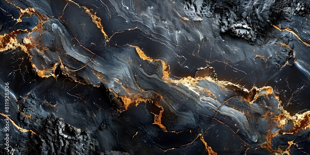 Poster dramatic and luxurious black marble texture with intricate golden veins and patterns,ideal for high-