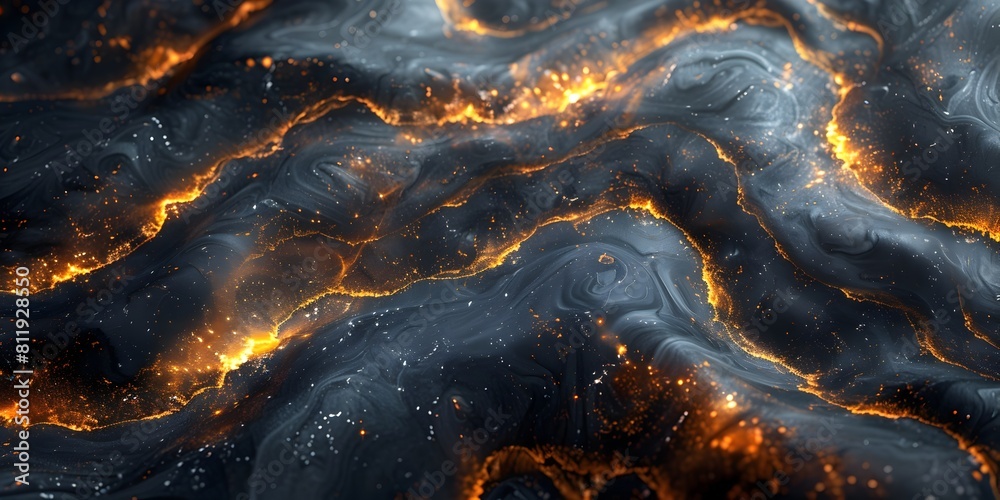 Poster mesmerizing black marble with fiery patterns and veins - dramatic and captivating natural mineral te