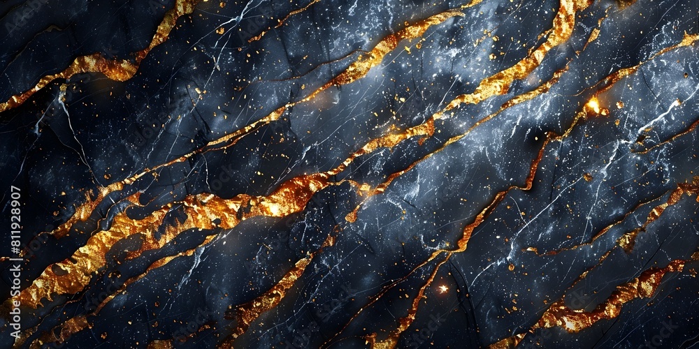 Aufkleber Captivating Black Marble Texture with Intricate Golden Veins and Gritty Patterns for Luxurious Backgrounds and Designs