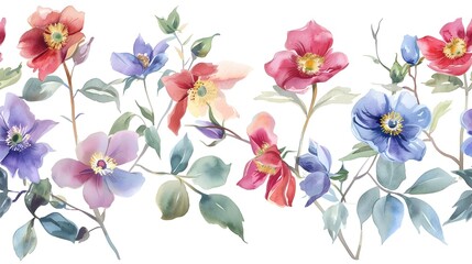 Vibrant Watercolor Botanical Floral Painting in Classic Style on White Background