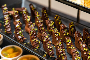 Chocolate Dessert Treats on a Catering Tray