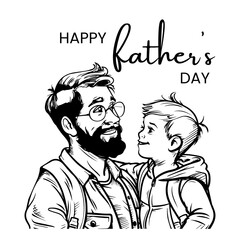Happy Fathers Day Outline Illustration