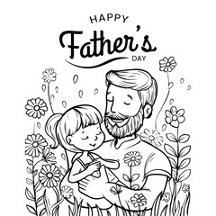 Happy Fathers Day Outline Illustration