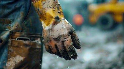 Oilfield Worker's Muddy Hand in Heavy Rain: A Glimpse into the Demands of the Industry