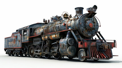 Old Steam Engine on White Background
