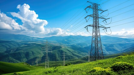 Power Lines Over Mountainous Landscape, Majestic Views and Energy Infrastructure