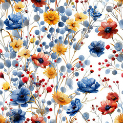beautiful wild flower pattern background, watercolor illustration