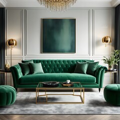 Luxurious living room interior with A Sofa, coffee table, design lamp and mockup decoration. Generative ai