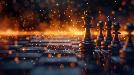 A symbolic illustration of a chess game, highlighting the strategic moves and calculated risks necessary for corporate victory and market control The image reflects the concepts of strategy, success, 