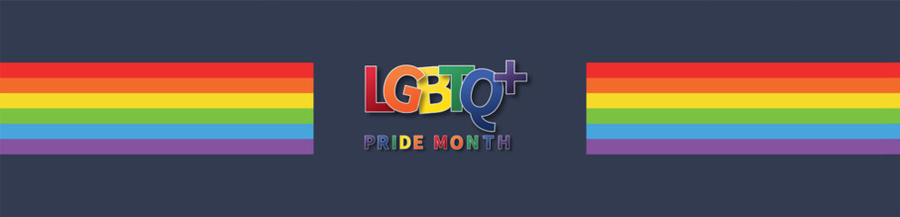 LGBTQ Pride Month poster design banner background. Pride symbol on rainbow flags. Lesbian Gay Bisexual Transgender. Human rights and tolerance. Element for social post, banner. Vector Illustration.