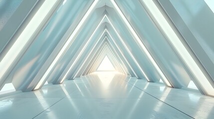 Cinematic Futuristic White Triangular Tunnel Corridor in Modern Minimalist Architecture