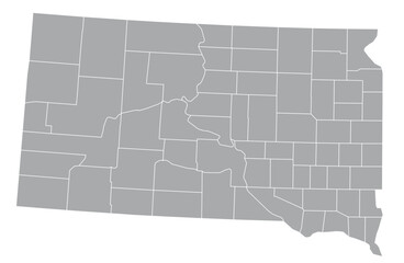 Map of the US states with districts. Map of the U.S. state of South Dakota