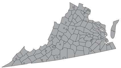 Map of the US states with districts. Map of the U.S. state of Virginia