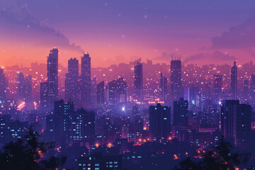 Fototapeta premium Artistic depiction of a city skyline, influenced by the vibrant urban landscape of Mumbai.