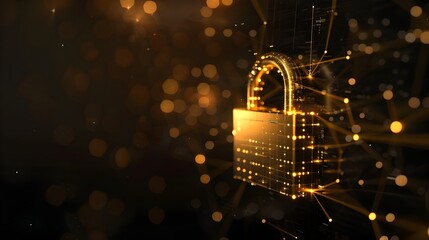 Golden Padlock with Cinematic Virtual Network Security Gate Design