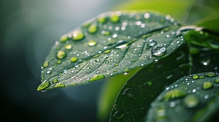 Captivating Raindrops Adorning the Vibrant Leaf's Surface