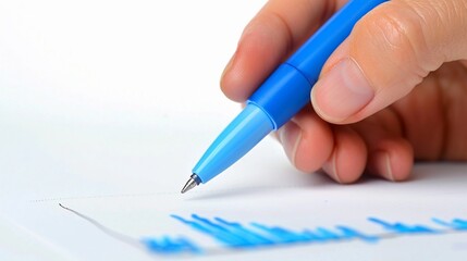 Hand drawing a graph using a blue marker, isolated on white background