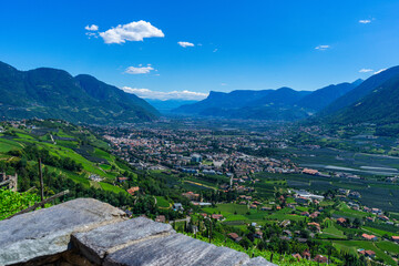 Sigths from Dorf Tyrol in South Tyrol Italy on Meran and other Landscapes.