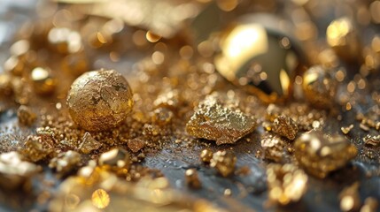 Background of golden particles. AI generative.