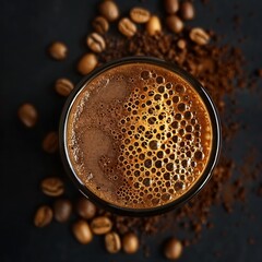 Close-up of freshly brewed coffee with aromatic bubbles