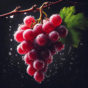 Fresh grape with leaves isolated Ai generative