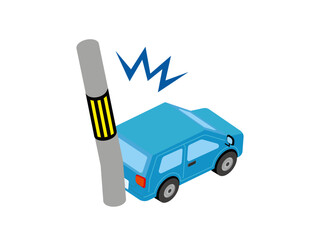 バックで電柱にぶつかる乗用車（交通事故）