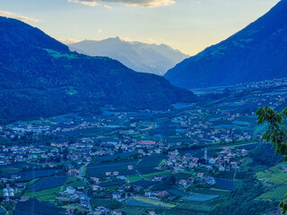 Sigths from Dorf Tyrol in South Tyrol Italy on Meran and other Landscapes.