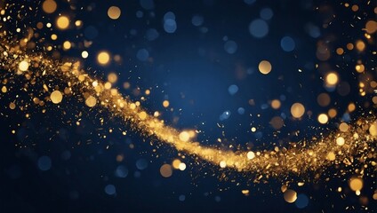 Regal Holiday Essence, Dark Blue and Gold Particle Background with Christmas Bokeh Effects