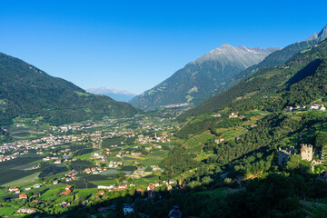 Sigths from Dorf Tyrol in South Tyrol Italy on Meran and other Landscapes.