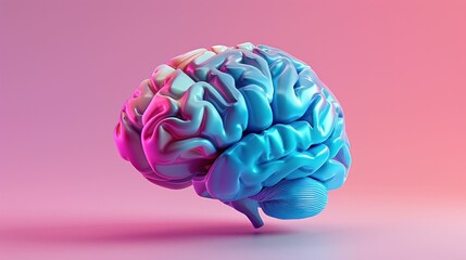 Vibrant Pink and Blue Gradient Background with Detailed 3D Brain Illustration in Center