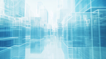 Obraz premium Line-based translucent graphics with street scenery, block buildings, city center, Business center, smart city, future city, 