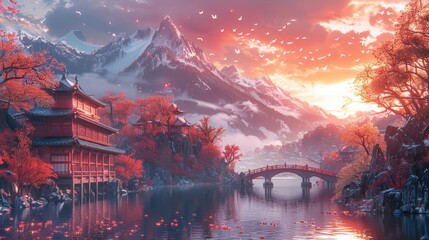 Cartoon dragons soared through Mei's vibrant Chinese-inspired world, filled with mystical beings and enchanting landscapes, 