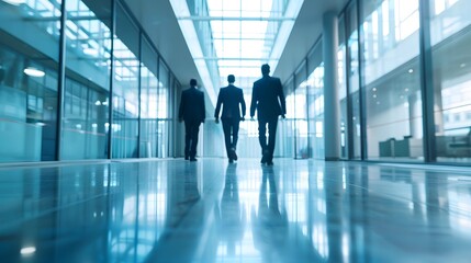 Corporate business concept | Business people are walking in a modern office building with blurred motion