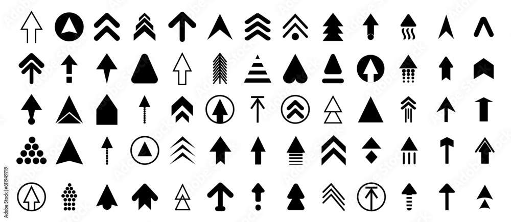 Poster Arrows icons collection. Black arrows symbol. Set of app arrows