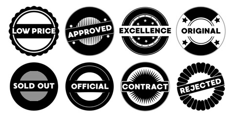 Obraz premium Approved, contract, low price, rejected, excellence, official black stamps collection on a white background