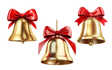 Three golden bells with red bows.