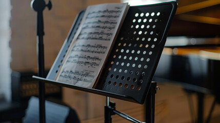 Music Stand with Sheet Music in Home Studio
