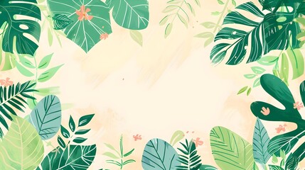 Lush Tropical Foliage and Vibrant Green Leaves in Natural Frame Design for Background
