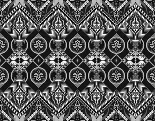 Abstract pattern of fabric. White and black. Seamless ethnic tribal pattern.